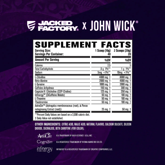 Jacked Factory X John Wick Pre Workout, 40 servings